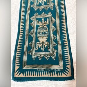 Adrienne Vittadini Silk Tribal Print Scarf Fringe Teal Turquoise Turtles Unisex